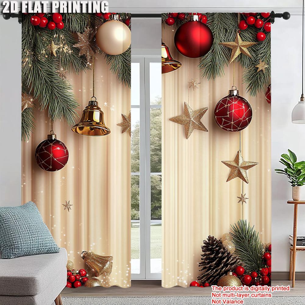 

Set Of 2 Christmas Decorative Window Curtains Digital Printed Polyester Material Drapes Bedroom Living Room Office Curtain With Rod Pocket Perfect For W100*H70(CM)-Grommet top&2PCS