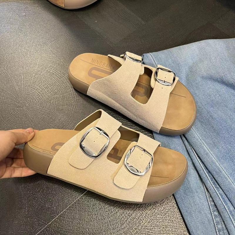 Double One-word Buckle Belt 4.5 Thick Bottom Heightening Lazy Beach Cool Slippers Female Summer