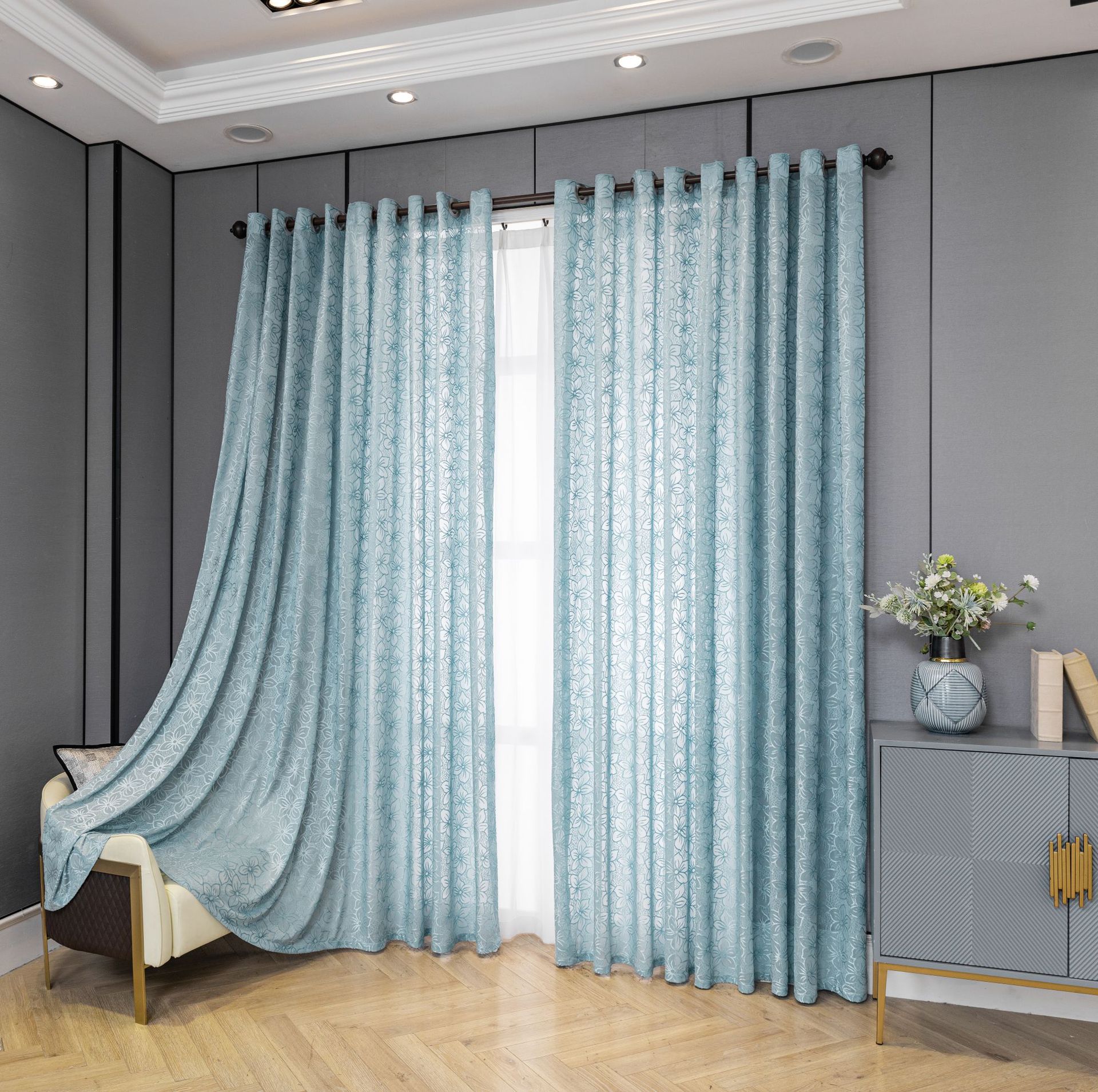 

1 панель шторы из полупрозрачной марли с принтом зеленых листьев в стиле французского кантри на люверсах - мятно-зеленые и белые ботанические оконные портьеры для спальни 100*250CM