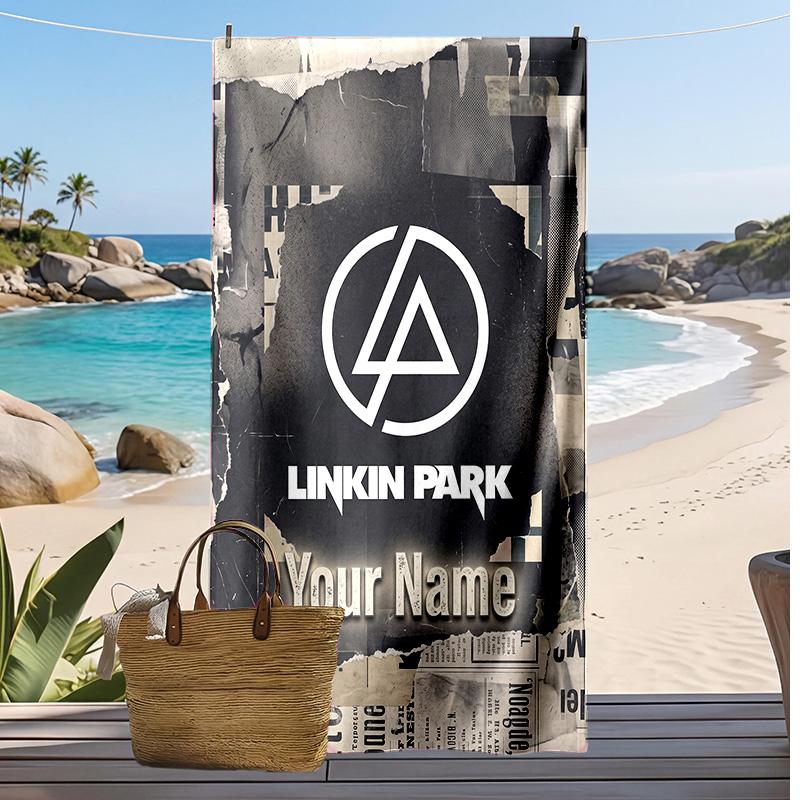 Linkin Park Custom Beach Towel, Print Your Name Text Lightweight Absorbent Towel for Swimming Travel