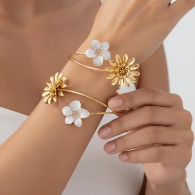 Verstellbares Offenes Armreif Zink Zinklegierung Chrysanthemen Armreif Aprikosenblüten Armband Damen