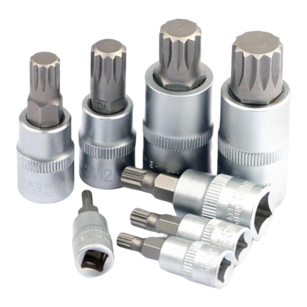 8-teiliges Bit-Steckschlüssel-Set 1/4" 3/8" 1/2" Adapter M4 M5 M6 M8 M10 M12 M14 M16 Schlüssel Vielzahn-Bits für Ratsche Steckschlüssel Drehmomentschlüssel