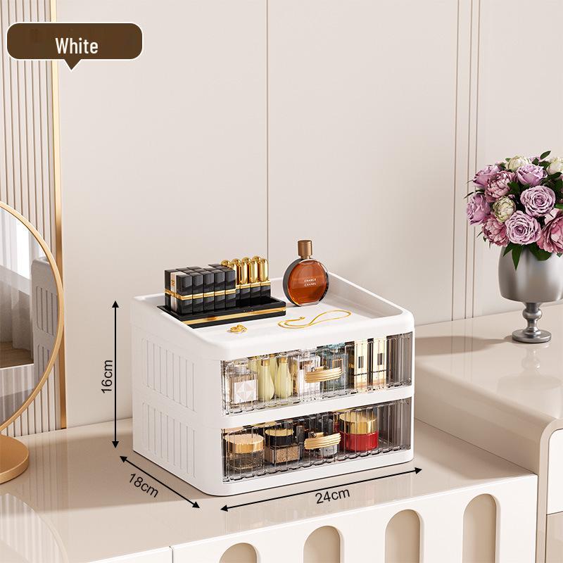 

White Flat Lid Multilayer Cosmetic & Stationery Organizer - Dustproof Skincare & Lipstick Storage Box.