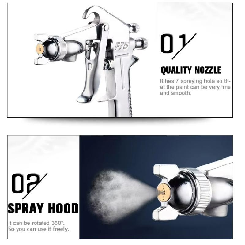 F-75 Spray Gun 1.5mm Nozzle with Cup Silver Handle Adjustable Color Spray Gun for Automotive Furniture Parts Painting