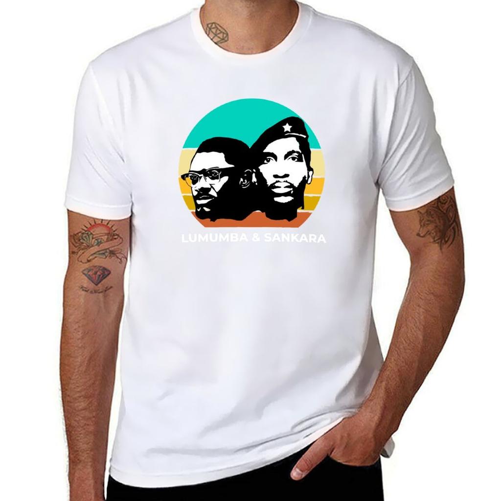 Sankara und Lumumba Retro Sunser T-Shirt Tops, ästhetische Kleidung, Anime-T-Shirts aus schwerem Material für Herren
