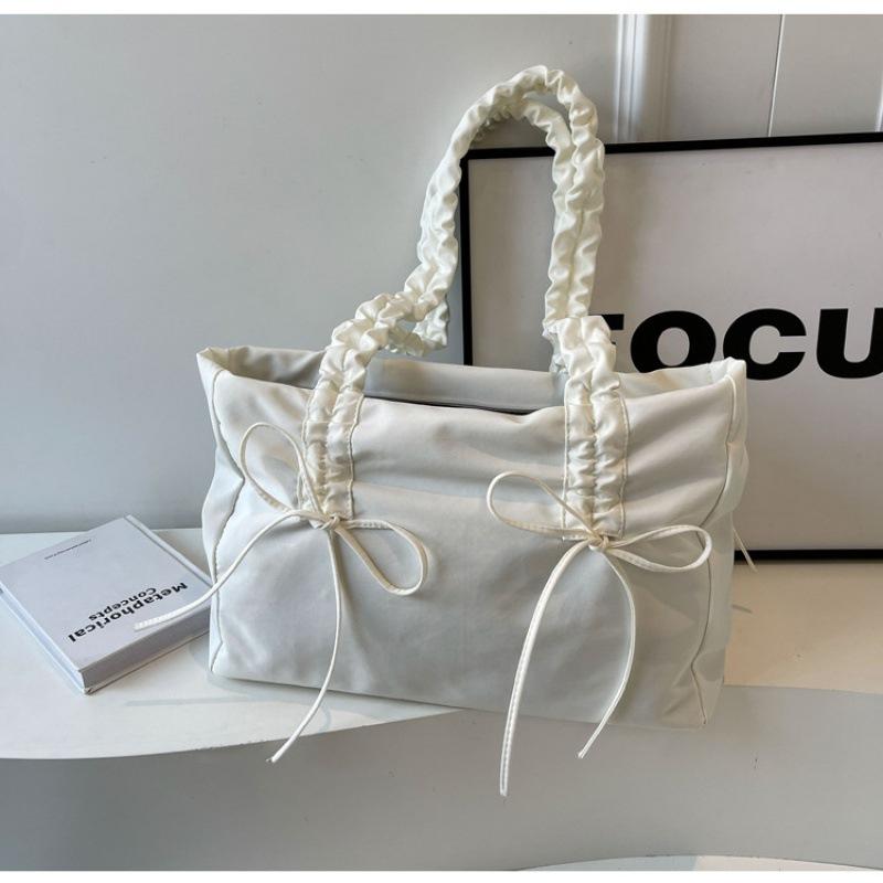 Fashion pleated niche design large capacity tote bag new bow women's bag one shoulder armpit bag