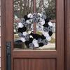 Black and White Rose Crow Front Door Wreath Halloween Decorative Wreath For Home Party Festival Porch Decoration