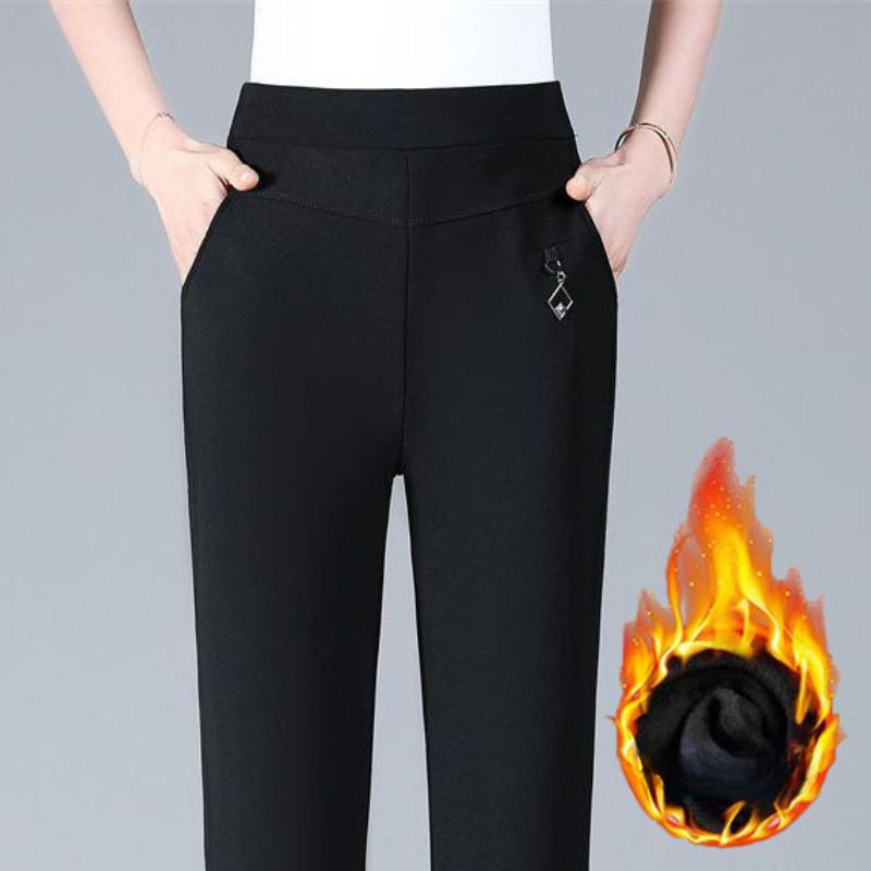 

GMXIA Зимние модели Утепленные Брюки больших размеров для женщин Эластичная высокая талия Высокоэластичные Прямые Повседневные брюки XXXXL