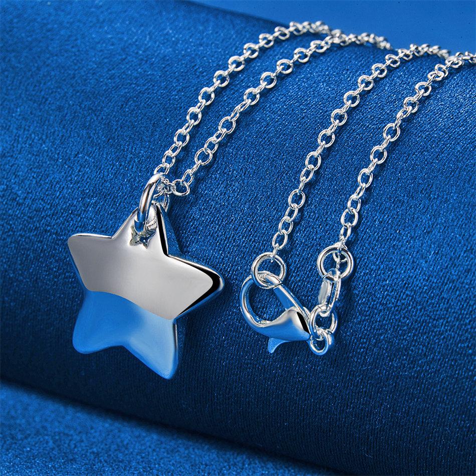 925 Sterling Silver 16-30 Inch Sparkling Star Pendant Necklace for Women's Fashion Wedding Jewelry Accessories