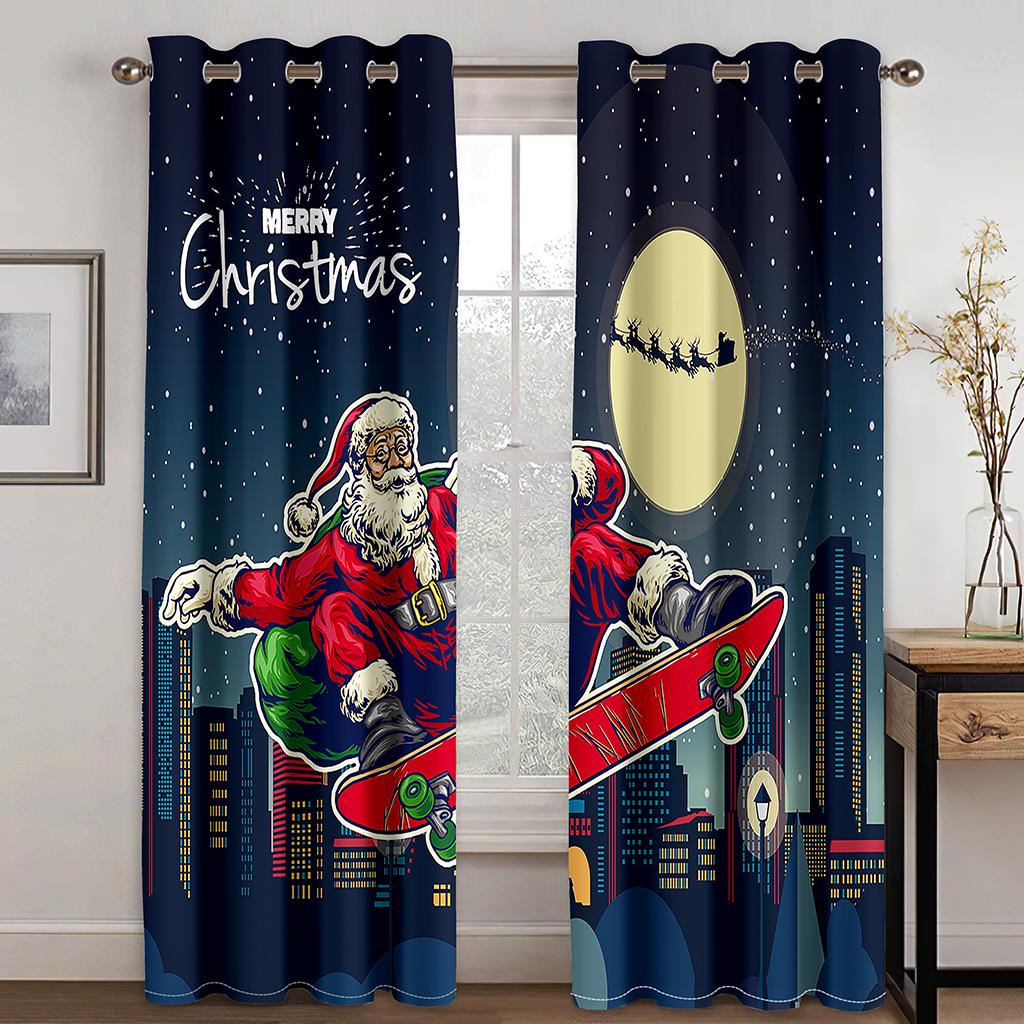 Weihnachtsdekoration Vorhang 3D Cartoon Weihnachtsmann Weihnachtsbaum Polyester Tuch Vorhang Schneemann Muster Festliche Atmosphäre
