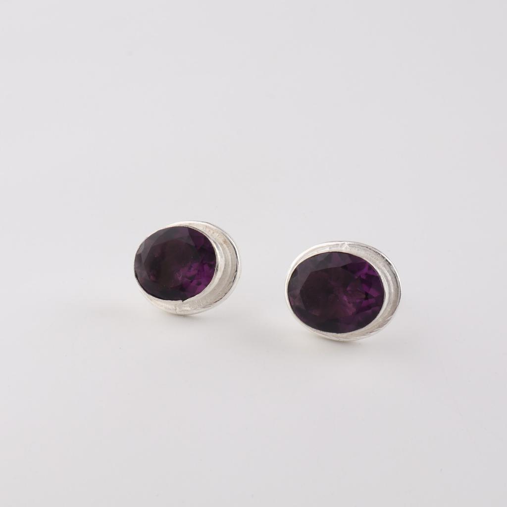 Amethyst Gemstone 925 Sterling Silver Jewelry Handmade Earrings Wedding Stud0.5" EE-178-7