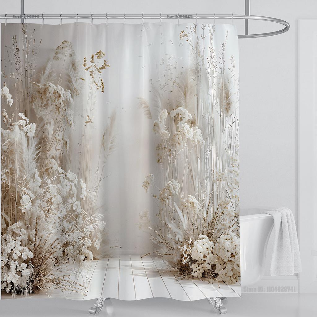 Plant Wheat Straw Shower Curtain Waterproof Shower Curtain Polyester Fabric 3D Printed Curtain Bathroom Decoration with Hooks