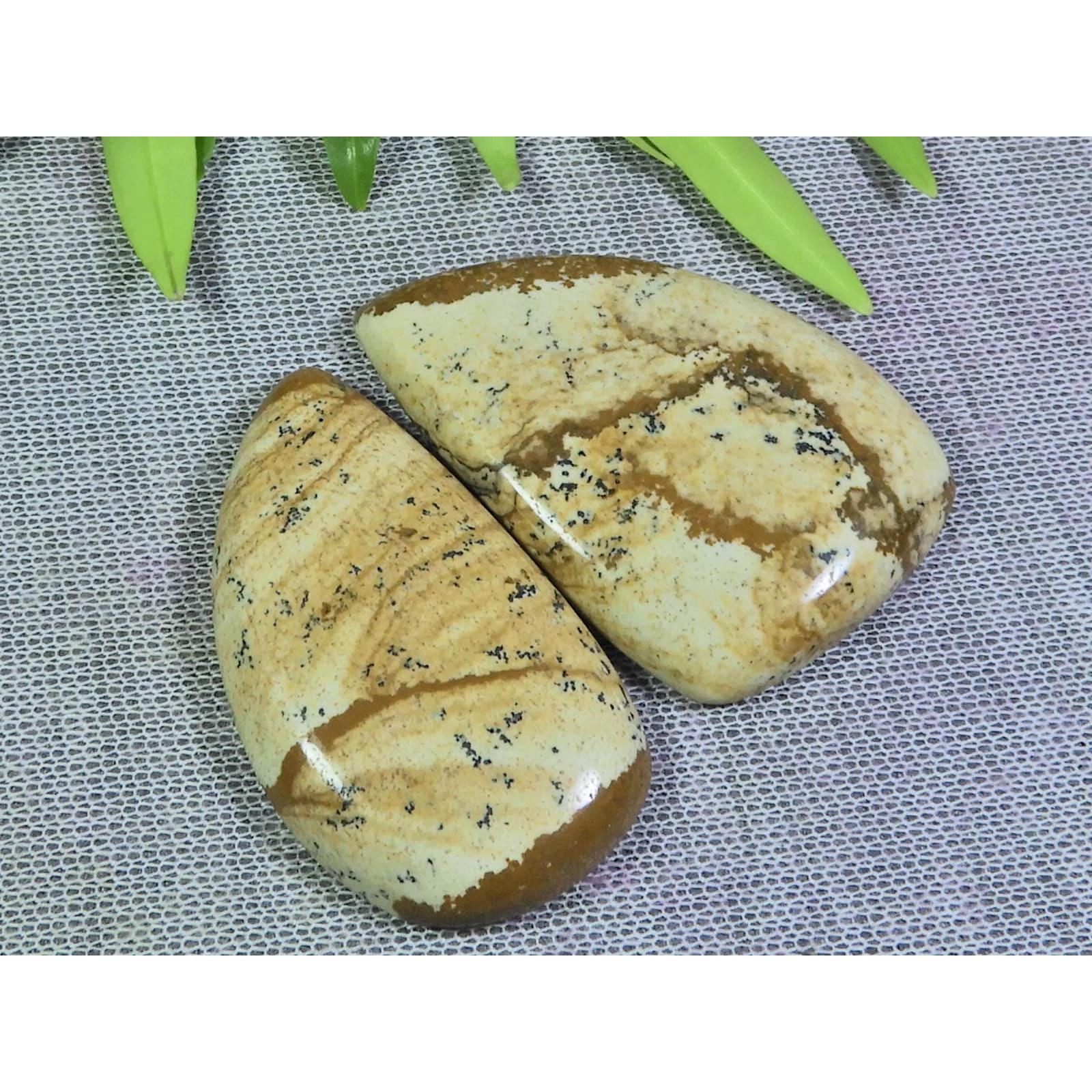 

108Cts. 2Pcs Natural Picture Jasper Fancy Cabochon Gemstone 23X40-28X39 mm A-97