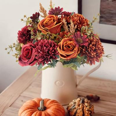 1 st Utsökt Konstgjord Rosbukett - Livsliknande Plast Fuskblomsarrangemang för Heminredning, Bondgård Boho Rum, Höst Thanksgiving Dekor