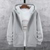 Men's Cotton Hooded Zipper Cardigan: Plus Size, Loose Fit, Solid Color, Trendy Fleece Lined Hoodie for Autumn and Winter.