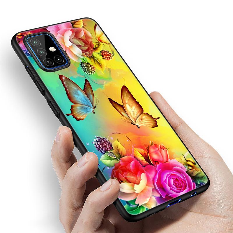 Husă frumoasă pentru telefon Fluture pentru Samsung Galaxy A12 A02S A22 A32 A52 A72 A71 A51 A41 A31 A21 A11 A50 A70 A10S A20S Husă neagră