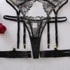 Women's Sexy French Thin Lingerie Set Floral Embroidery Sheer Mesh Push-Up Underwire Shapewear Lingerie Set