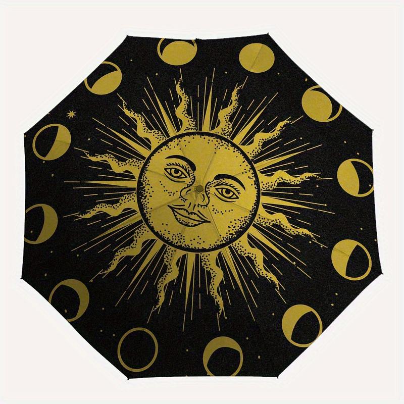 Golden Celestial Sun Moon Phase Wall Art DecorUmbrella, Portable 3-Fold Umbrella for Men & Women,Christmas Gift ES175