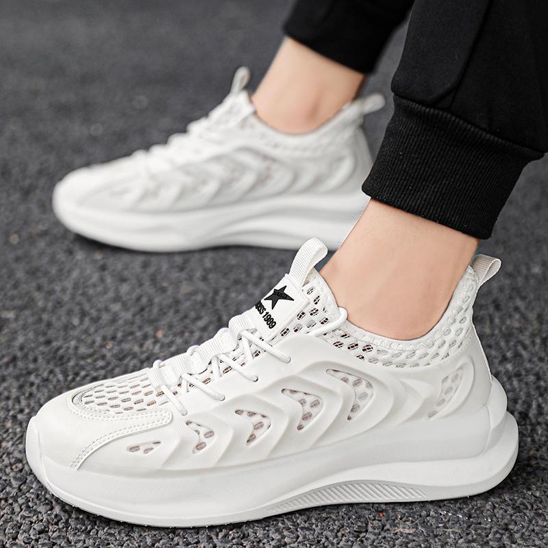 

Мужская обувь летняя дышащая 2025 новая сетчатая спортивная обувь сверхлегкая амортизирующая повседневная обувь для бега пара пап обувь 36 белый