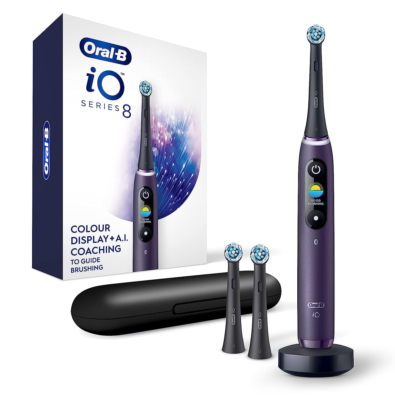 

Escova de dentes iO 8 com 2 de escova de Ametrina violeta Oral-B elétrica Série cabeças substituição,