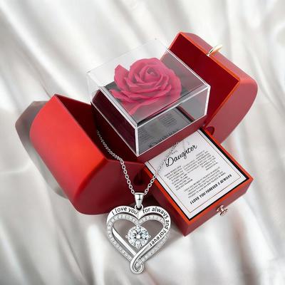 Collana Cuore a Doppio Strato con Zirconi per Figlia - Scatola Regalo Mela di Natale
