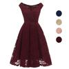 Abito da Damigella d'Onore in Pizzo Floreale Vintage Off Shoulder Bardot Midi Swing Cocktail Festa Serale Matrimonio Abbigliamento Formale Occasioni Speciali Abiti per Donna