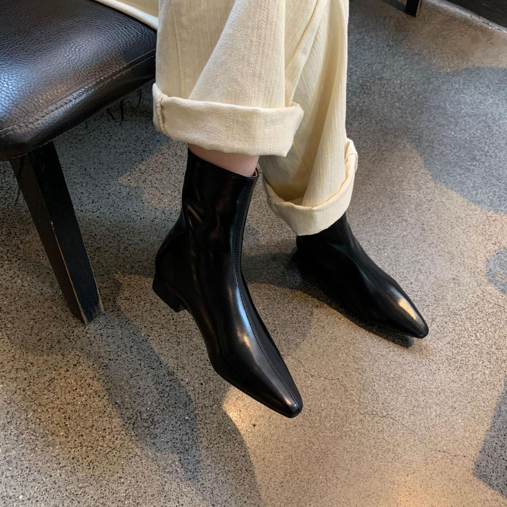 2025 autumn new thick heel French British style retro square head short boots women's boots