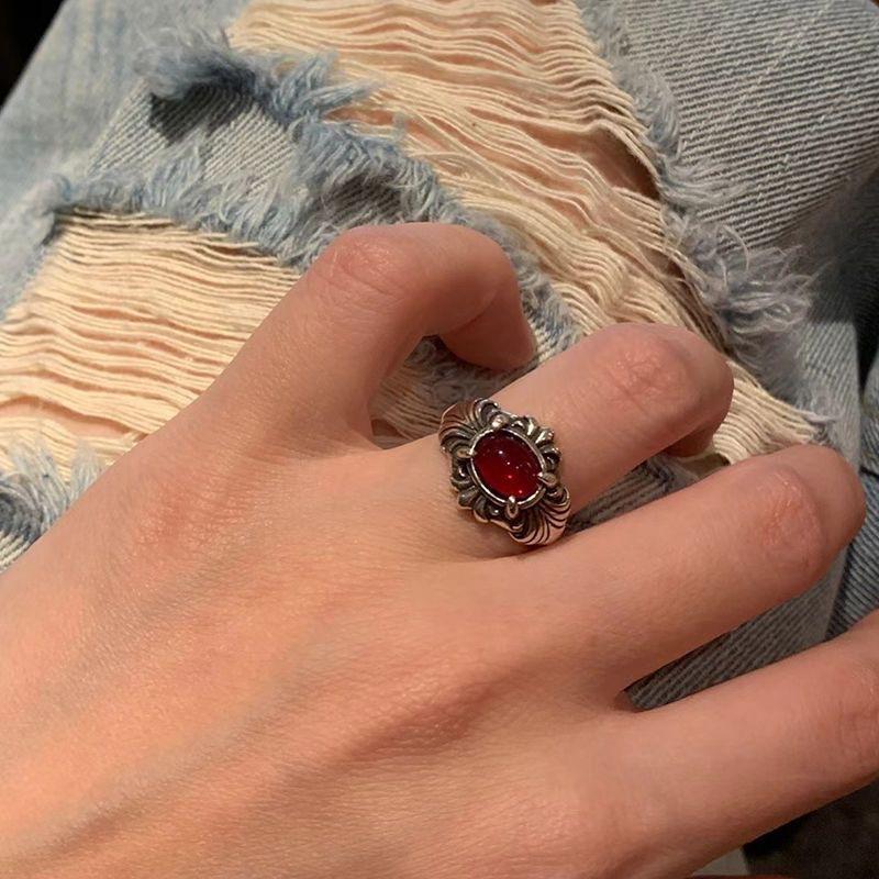 Vintage Y2k Gothic Red Crystal Cross Geometry Aesthetic Open Rings For Women Punk Jewelry Accessories