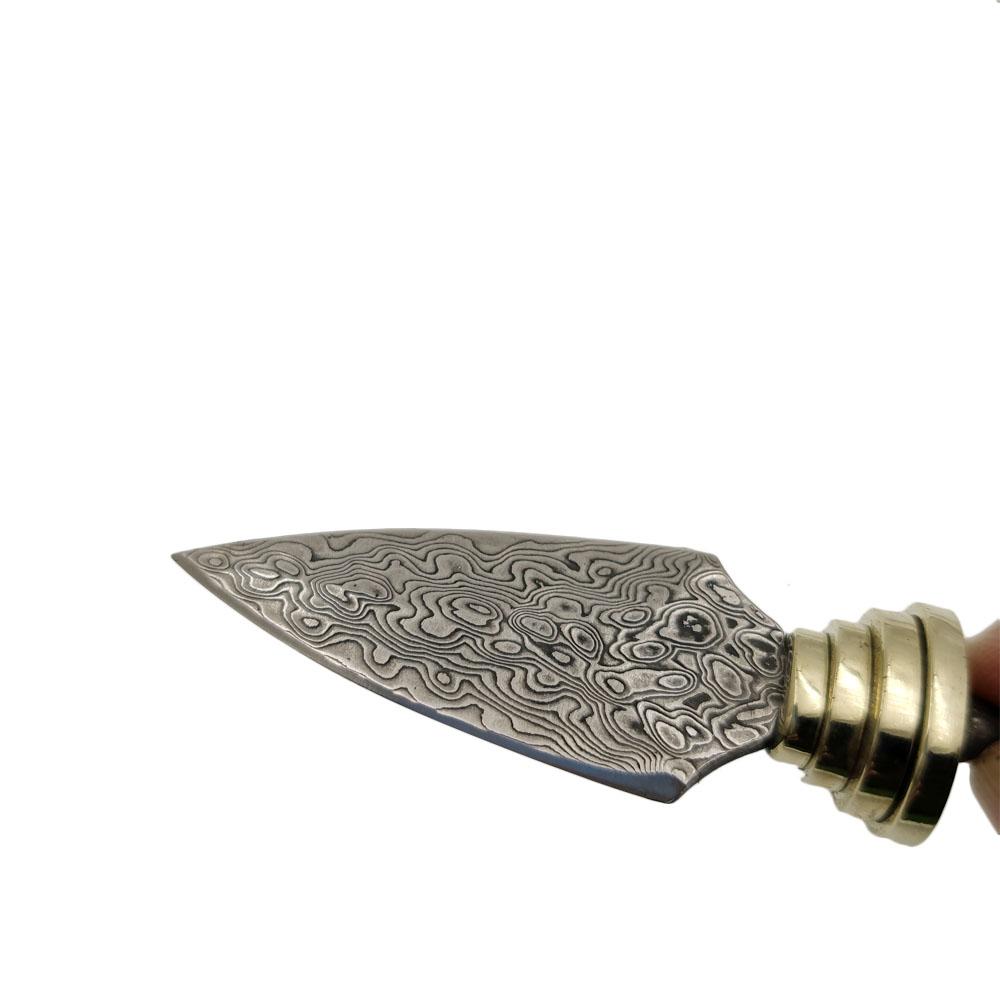 Dropship Real Damascus Steel Semi-finished DIY Tea Knife Blanks Mini Straight Knife Needle with Brass Fittings