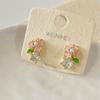 Elegant Forest-Style Zircon Pink Flower Stud Earrings: Delicate, Small, Exquisite, High-End Niche Design.