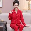 2026 Women's Festive Red 100% Cotton Pajama Set - Long-Sleeved, Middle-Aged & Elderly.