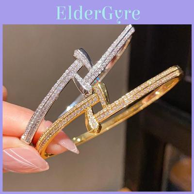 Bracelet Manchette Géométrique Zirconium Luxe Léger Plaqué Or 18 carats pour Femmes