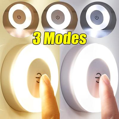 מיני נורות לילה LED ניידות נטענות USB 3 מצבים עגולות ניתנות לעמעום מנורת חיישן אור קיר מגנטי מנורות תאורה למטבח חדר שינה