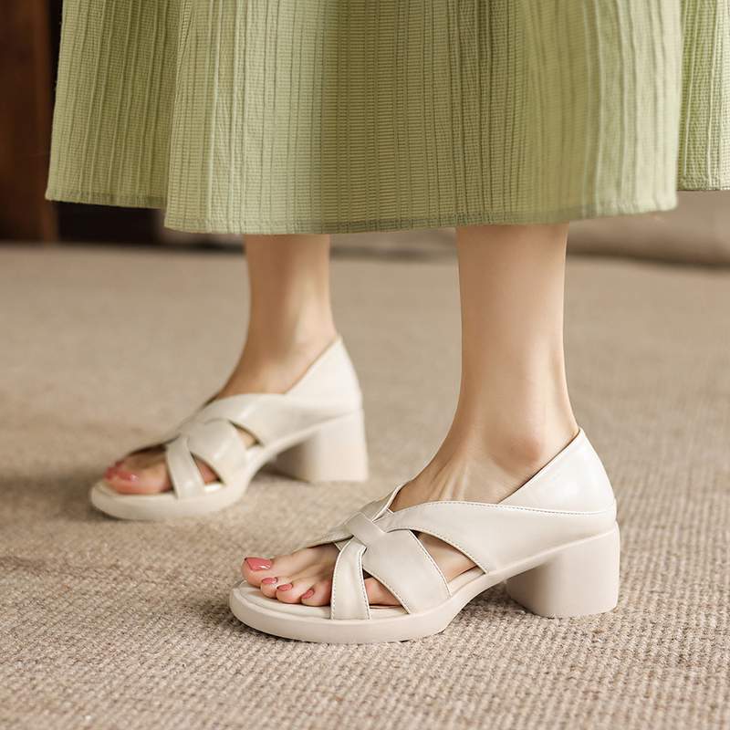 Krazing Pot Mikrofaser Mode Dicke Mittlere Absätze Peep Toe Schuhe Europäisches Design Sommer Größe 43 Größe 42 Plateau Damen Sandalen