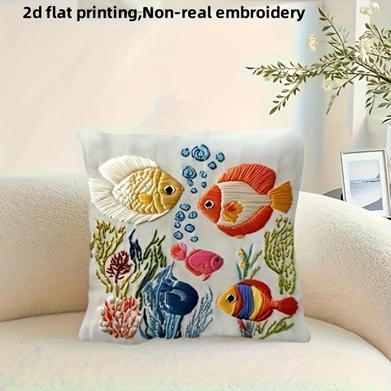 Colorful Tropical Fish Throw Pillow Cover Ocean Coral Reef Decorative Pillow Case For Nautical Home Decor