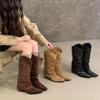 Inner Suede Pleated Piled Boots Women's 2025 Autumn and Winter New Pointed Western Cowboy Boots But Knee Boots Women