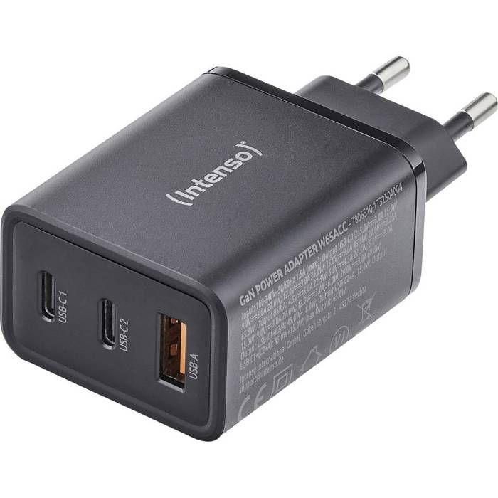 Intenso W65ACC GaN schwarz Chargeur USB 65 W 1x USB-A, 2x USB-C® noir intérieure GaN, USB Power Delivery (USB-PD)