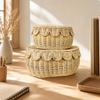 Rattan Storage Basket with Woven Lid Textured Desktop Organizer for Household