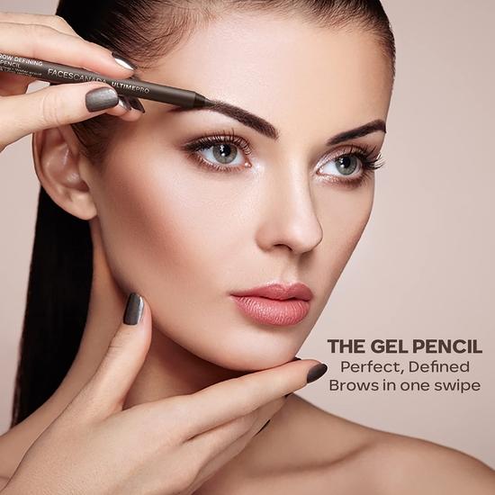 FACES CANADA Ultime Pro Eyebrow Defining Pencil - Dark Brown 02, 1.2 G | Gel Gliding, Long Lasting Color Pay Off | Natural Looking Brows