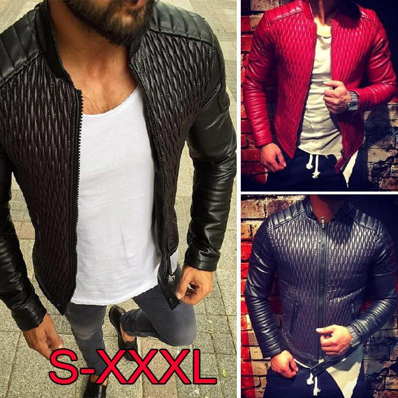 Men's Stand-Up Collar Zipper Leather Jacket - Solid Color, Casual European & American Style for Autumn/Winter 2023