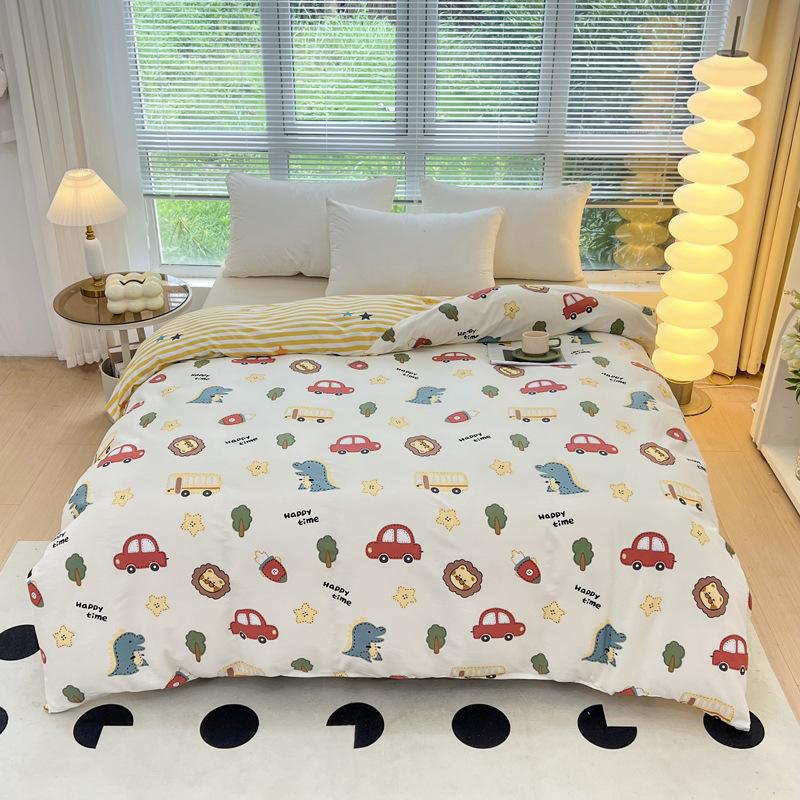 100% Cotton Soft Duvet Cover and Pillowcases Elegant Queen King Multiple Size Bedding Set Cartoon Pattern Striped Duvet Cover