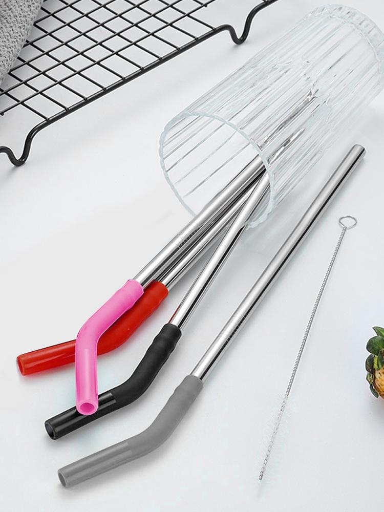 4Pcs Long Metal Straw with Silicone Tips Cleaning Brush Stainless Steel Drinking Straw with Covers for Stanley 40oz Tumbler