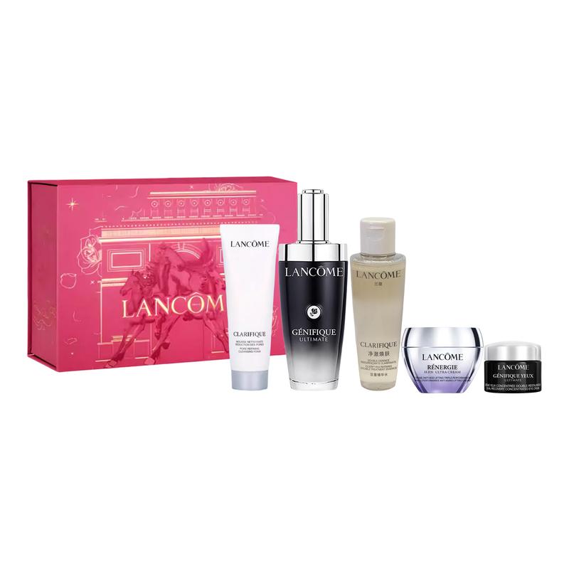 Lancôme жидкая эссенция Укрепляющая и осветляющая звездный пятипредметный набор, розово-золотая лимитированная подарочная коробка, супервосстанавливающий маленький пятипредметный набор без подарочного пакета чёрный