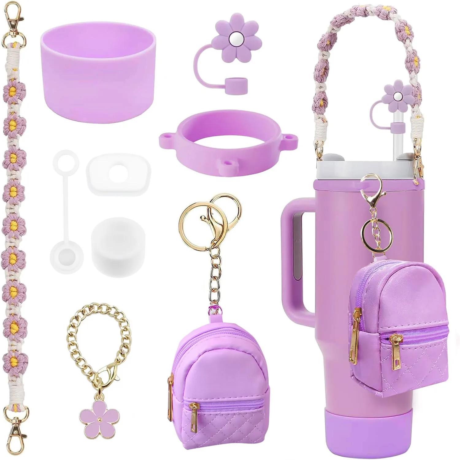 

Набор из 9 предметов аксессуаров для чашки: ручка-ремешок для бутылки с водой, кошелек для монет, силиконовый чехол для дна чашки, крышка для соломинки для стакана Stanley 30 унций и 40 унций