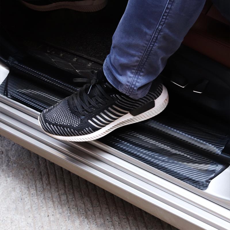 4Pc Black Car Door Stickers Carbon Fiber Plate Car Sticker Sill Scuff Cover Anti Scratch Decal Universal For All