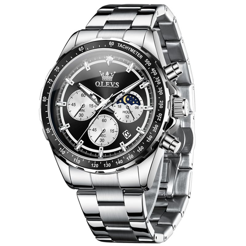 

Кварцевые часы OLEVS Moon Watch для мужчин с металлическим черным ремешком, Популярные, Деловые, Студенческие, Фаза Луны, Хронограф, Мужские, Подарок, Люминесцентные, Водонепроницаемые, Дата, Ремешок, чёрный