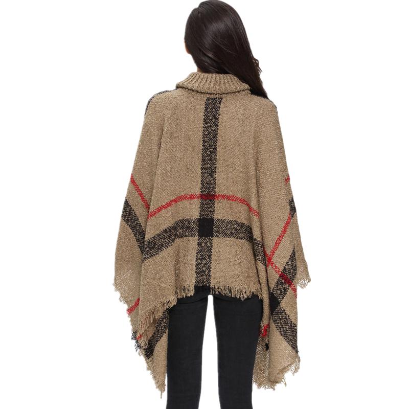 Plaid Pullover Mantel Frauen Elegante Gestrickte Rollkragenpullover Weibliche Strickwaren Baumwolle Top