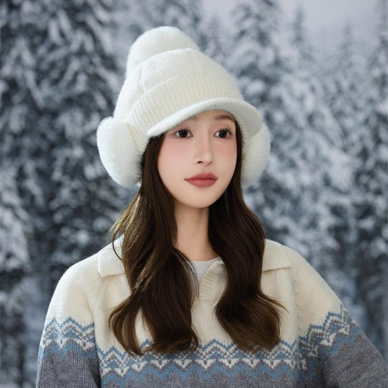 Fleece Warm Knitted Cap Ladies Ear Protector Wool Baseball Cap Fashion Cycling Plush Cap