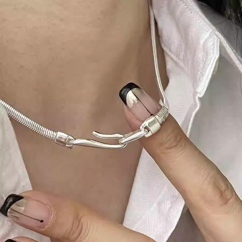 PANJBJ 925 Sterling Copper Geometry Necklace for Women Snake Bone Chain Punk Design Originality Zircon Gift Dropshipping