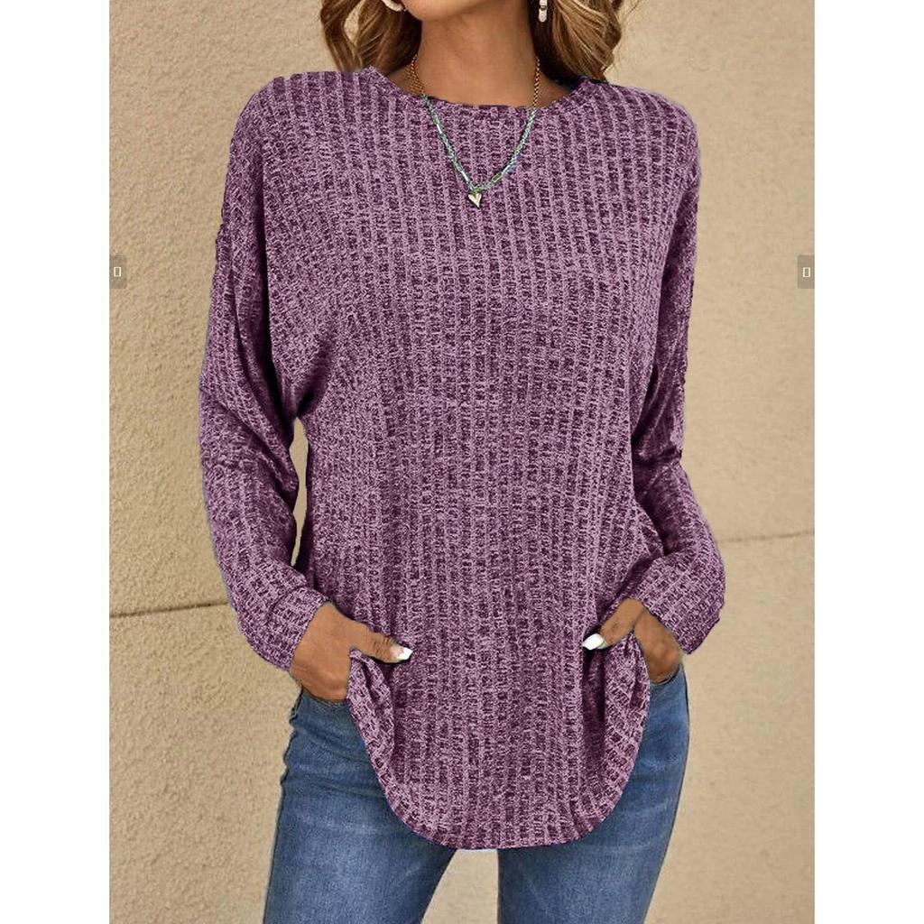 Women's Autumn Round Neck Solid Color Long Sleeve Top